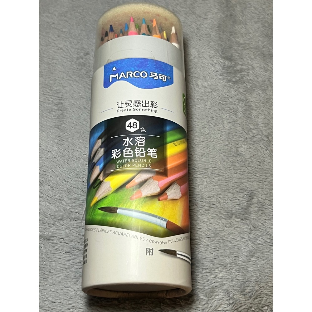 Marco 48 Water Soluble Colored Pencil Set with Brush Tube Artist Drawing Sketch